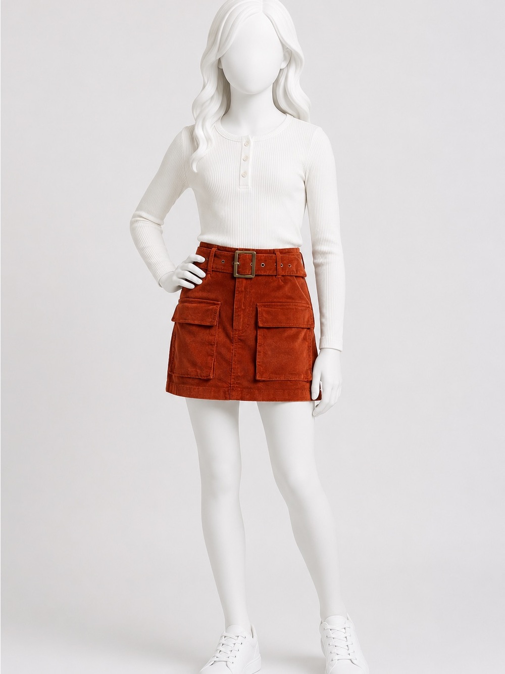 Chelsea & Violet Rust Corduroy Cargo Mini Skirt with Belt
